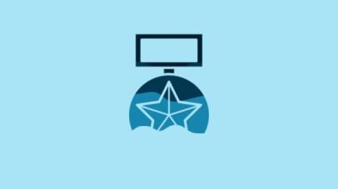 Blue Military reward medal icon isolated on blue background. Army sign. 4K Video motion graphic animation.