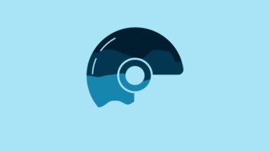 Blue Military helmet icon isolated on blue background. Army hat symbol of defense and protect. Protective hat. 4K Video motion graphic animation.