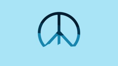 Blue Peace icon isolated on blue background. Hippie symbol of peace. 4K Video motion graphic animation.