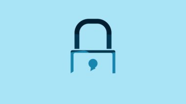 Blue Lock icon isolated on blue background. Padlock sign. Security, safety, protection, privacy concept. 4K Video motion graphic animation.