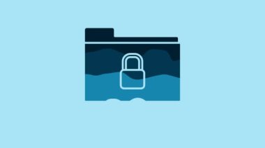 Blue FTP folder and lock icon isolated on blue background. Concept of software update. Security, safety, protection concept. 4K Video motion graphic animation.