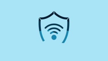 Blue Shield with WiFi wireless internet network symbol icon isolated on blue background. Protection safety concept. 4K Video motion graphic animation.