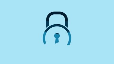 Blue Lock icon isolated on blue background. Padlock sign. Security, safety, protection, privacy concept. 4K Video motion graphic animation.