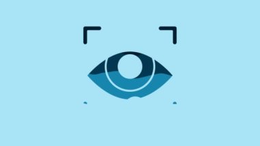 Blue Eye scan icon isolated on blue background. Scanning eye. Security check symbol. Cyber eye sign. 4K Video motion graphic animation.