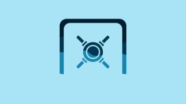 Blue Safe icon isolated on blue background. The door safe a bank vault with a combination lock. Reliable Data Protection. 4K Video motion graphic animation.