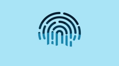 Blue Fingerprint icon isolated on blue background. ID app icon. Identification sign. Touch id. 4K Video motion graphic animation.