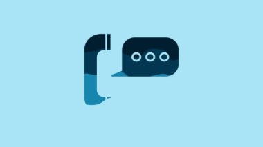 Blue Telephone with speech bubble chat icon isolated on blue background. Support customer service, hotline, call center, faq, maintenance. 4K Video motion graphic animation.