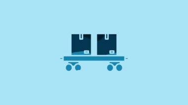 Blue Railway carriage icon isolated on blue background. 4K Video motion graphic animation.