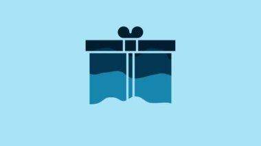Blue Gift box icon isolated on blue background. 4K Video motion graphic animation.