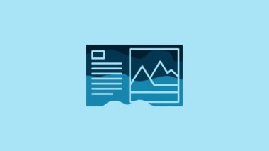Blue Postcard icon isolated on blue background. 4K Video motion graphic animation.