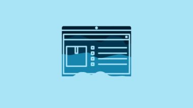 Blue Laptop with app delivery tracking icon isolated on blue background. Parcel tracking. 4K Video motion graphic animation.