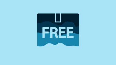 Blue Cardboard box with free symbol icon isolated on blue background. Box, package, parcel sign. Delivery, transportation and shipping. 4K Video motion graphic animation.