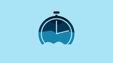 Blue Stopwatch icon isolated on blue background. Time timer sign. 4K Video motion graphic animation.