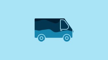 Blue Delivery cargo truck vehicle icon isolated on blue background. 4K Video motion graphic animation.