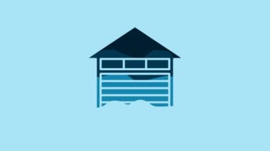 Blue Closed warehouse icon isolated on blue background. 4K Video motion graphic animation.