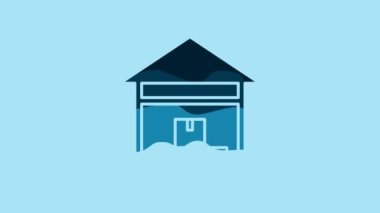 Blue Warehouse icon isolated on blue background. 4K Video motion graphic animation.
