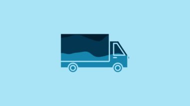 Blue Delivery cargo truck vehicle icon isolated on blue background. 4K Video motion graphic animation.