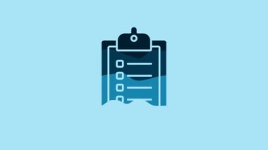 Blue Verification of delivery list clipboard icon isolated on blue background. 4K Video motion graphic animation.