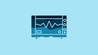 Blue Computer monitor with cardiogram icon isolated on blue background. Monitoring icon. ECG monitor with heart beat hand drawn. 4K Video motion graphic animation.