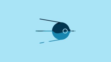 Blue Satellite icon isolated on blue background. 4K Video motion graphic animation.