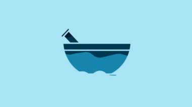 Blue Mortar and pestle icon isolated on blue background. 4K Video motion graphic animation.