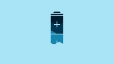 Blue Battery icon isolated on blue background. Lightning bolt symbol. 4K Video motion graphic animation.