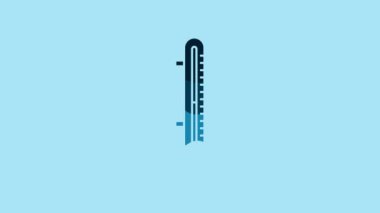 Blue Meteorology thermometer measuring icon isolated on blue background. Thermometer equipment showing hot or cold weather. 4K Video motion graphic animation.
