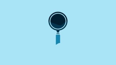 Blue Magnifying glass icon isolated on blue background. Search, focus, zoom, business symbol. 4K Video motion graphic animation.