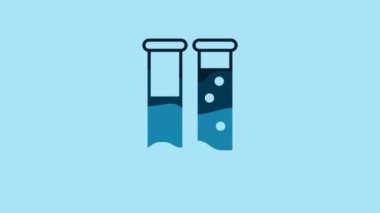 Blue Test tube and flask chemical laboratory test icon isolated on blue background. Laboratory glassware sign. 4K Video motion graphic animation.