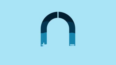 Blue Magnet icon isolated on blue background. Horseshoe magnet, magnetism, magnetize, attraction. 4K Video motion graphic animation.