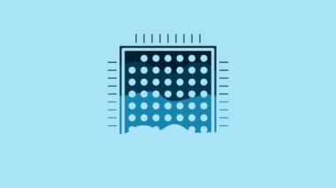 Blue Processor icon isolated on blue background. CPU, central processing unit, microchip, microcircuit, computer processor, chip. 4K Video motion graphic animation.