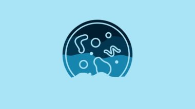 Blue Bacteria icon isolated on blue background. Bacteria and germs, microorganism disease causing, cell cancer, microbe, virus, fungi. 4K Video motion graphic animation.