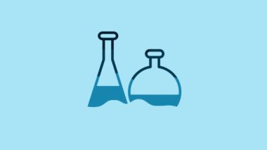 Blue Test tube and flask chemical laboratory test icon isolated on blue background. Laboratory glassware sign. 4K Video motion graphic animation.