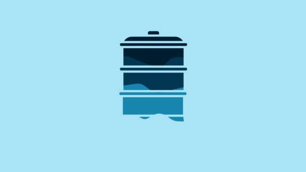 Blue Double Boiler Icon Isolated Blue Background Video Motion Graphic — 图库视频影像