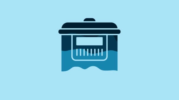 Blue Slow Cooker Icon Isolated Blue Background Electric Pan Video — Αρχείο Βίντεο