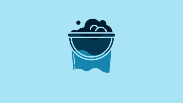 Blue Bucket Foam Bubbles Icon Isolated Blue Background Cleaning Service — Stock video