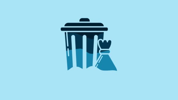 Blue Trash Can Garbage Bag Icon Isolated Blue Background Garbage — Stockvideo