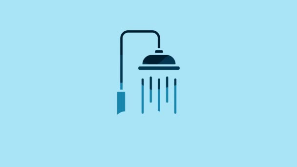 Blue Shower Head Water Drops Flowing Icon Isolated Blue Background — Wideo stockowe