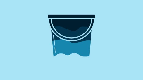 Blue Bucket Icon Isolated Blue Background Video Motion Graphic Animation — Stock Video