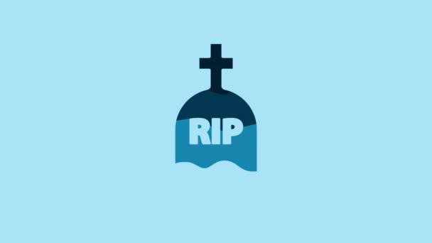 Blue Tombstone Rip Written Icon Isolated Blue Background Grave Icon — Vídeo de Stock