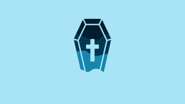Blue Coffin Christian Cross Icon Isolated Blue Background Happy Halloween — Stock Video