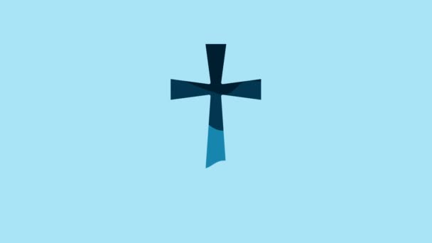 青の背景にアイコンが描かれたブルーのトムストーン 墓のアイコン 4Kビデオモーショングラフィックアニメーション — ストック動画