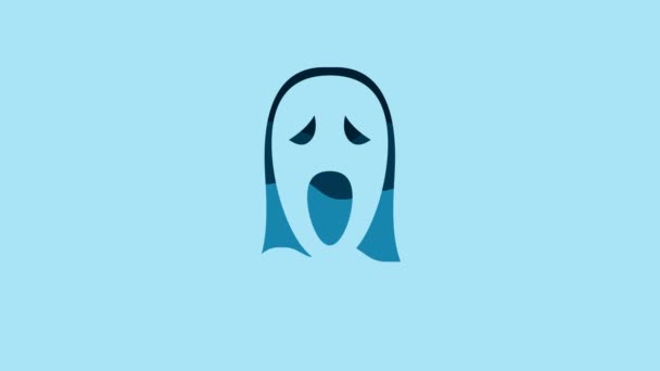 Blue Funny Scary Ghost Mask Halloween Icon Isolated Blue Background — Vídeos de Stock