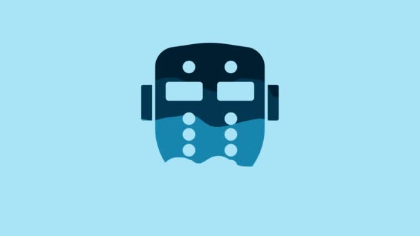 青の背景に隔離されたブルーホッケーマスクアイコン ハッピーハロウィンパーティー 4Kビデオモーショングラフィックアニメーション — ストック動画