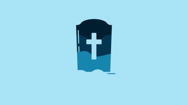 Blue Tombstone Cross Icon Isolated Blue Background Grave Icon Video — Αρχείο Βίντεο