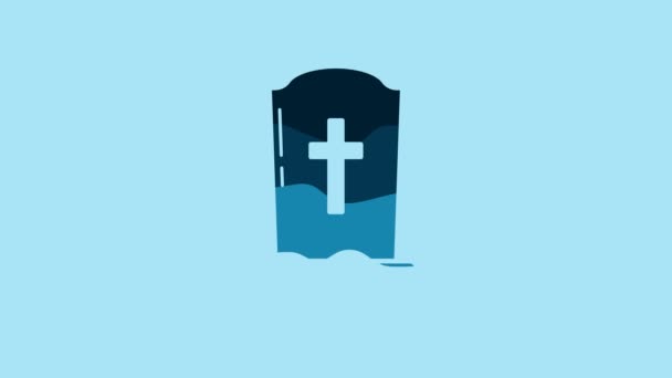 Blue Tombstone Cross Icon Isolated Blue Background Grave Icon Video — Vídeo de Stock