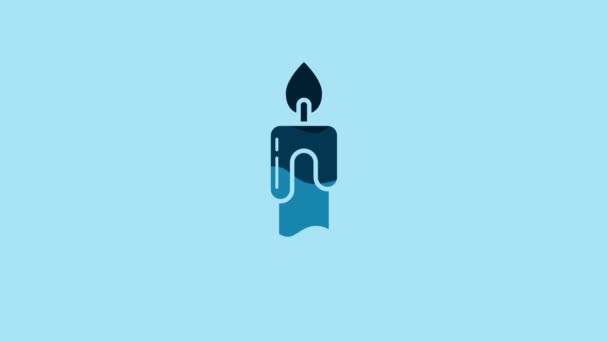 Blue Burning Candle Icon Isolated Blue Background Cylindrical Aromatic Candle — Stockvideo