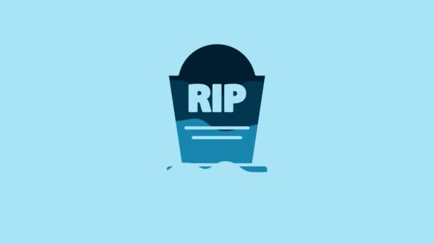 Blue Tombstone Rip Written Icon Isolated Blue Background Grave Icon — Wideo stockowe