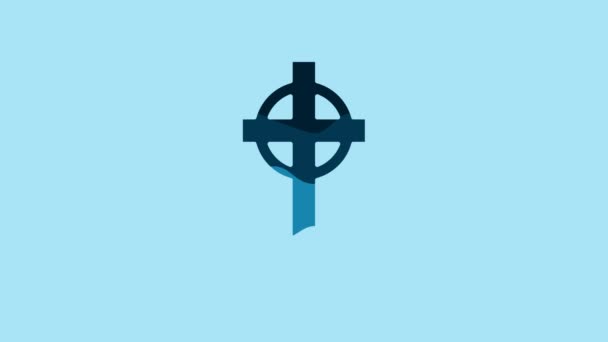 青の背景にアイコンが描かれたブルーのトムストーン 墓のアイコン 4Kビデオモーショングラフィックアニメーション — ストック動画