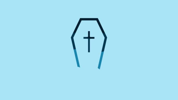Blue Coffin Christian Cross Icon Isolated Blue Background Happy Halloween — Stok video